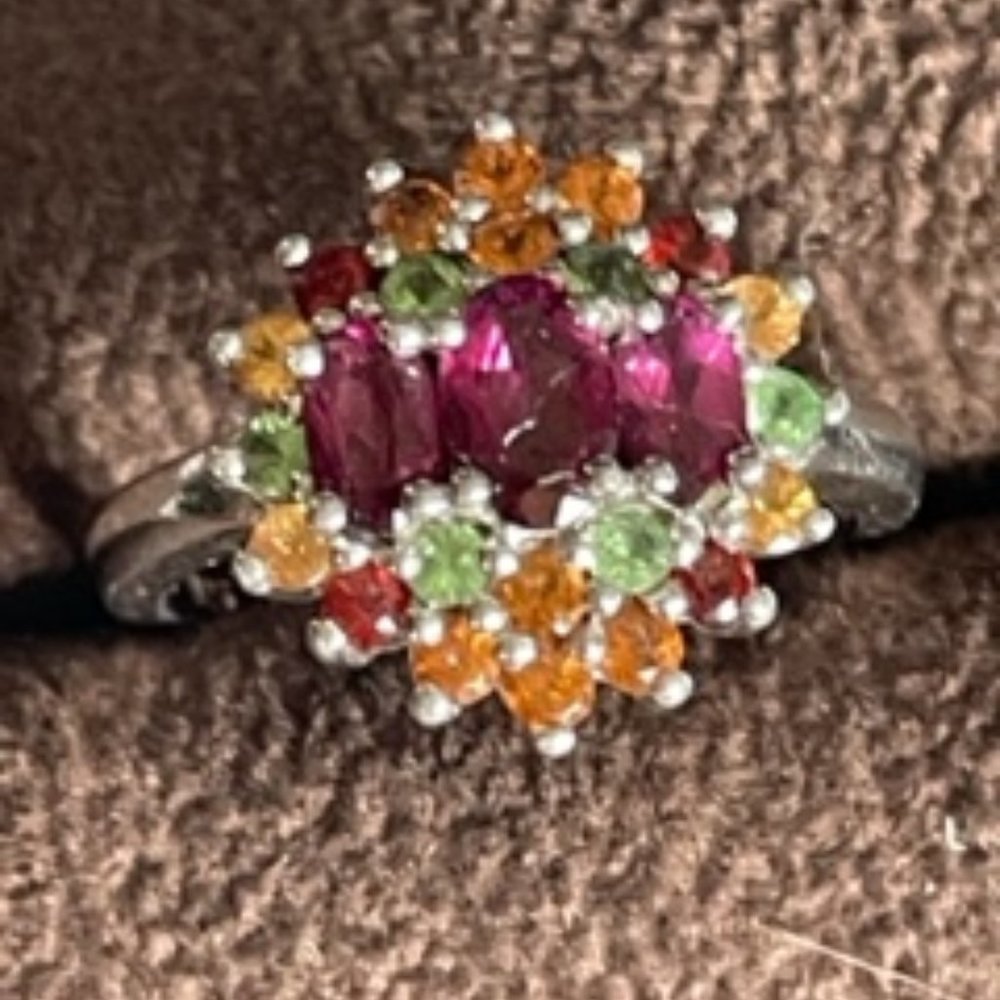 Multi-Gem Silver Ring Size 7 - image 1